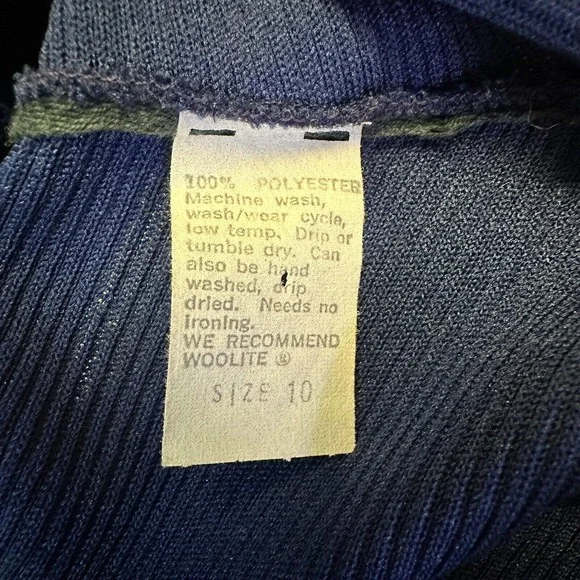 VINTAGE Retro Knit MAXI Dress Sleeveless Turtleneck Blue Yellow Chevron‎ Striped - Picture 4 of 5